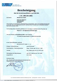 SKZ Standart-Dokumentvorlage Steinbrenner GmbH Plasma / Autogen / Laser / Wasserstrahl / Kanten / Schweißen | Herstellerqualifikation Q1